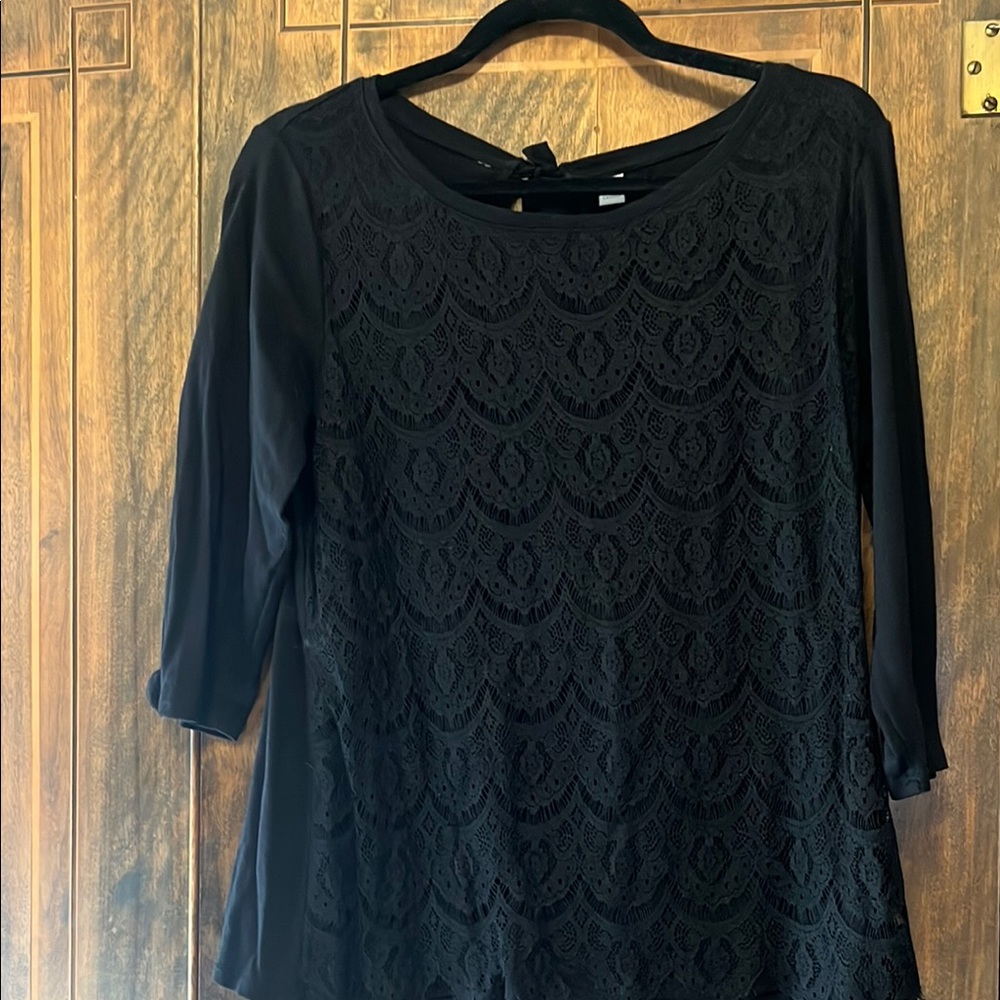 Black Embellished Blouse with 3/4 Sleeves
